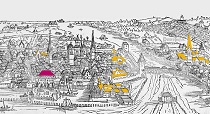 historische Kartenzeichnung Kloster in der Stadt